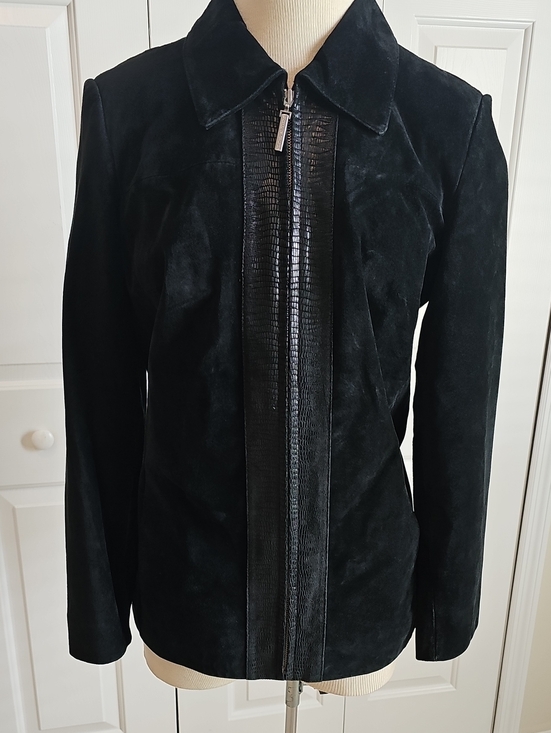 Preston & York Jackets & Blazers - Preston & York Suede Croc Trim Jacket Womens Size S Black Zip Leather Moto Coat